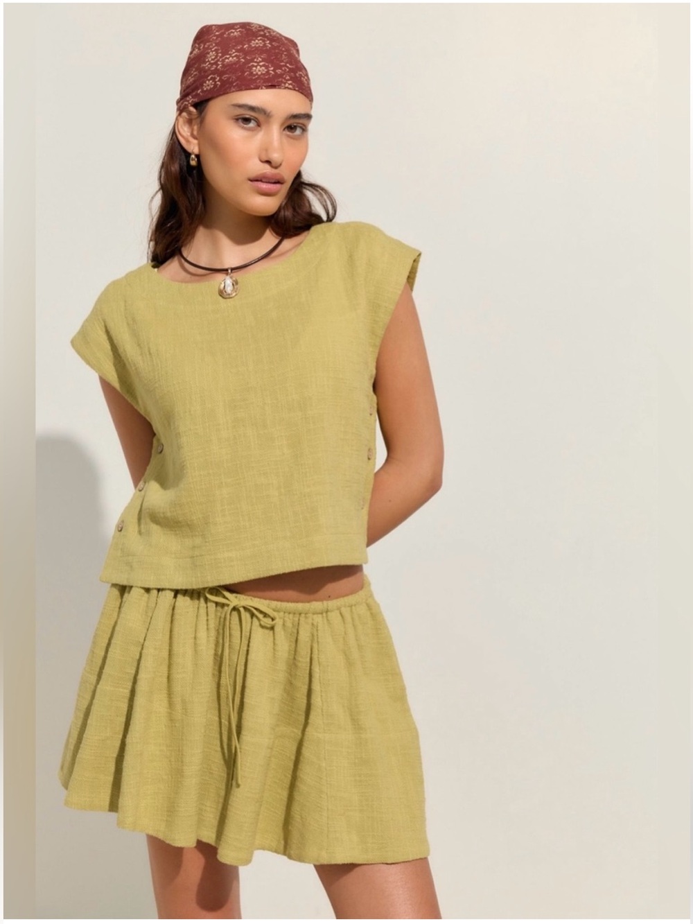 NWT FREE PEOPLE FREE EST SKYE MINI SKIRT SET AVOCADO